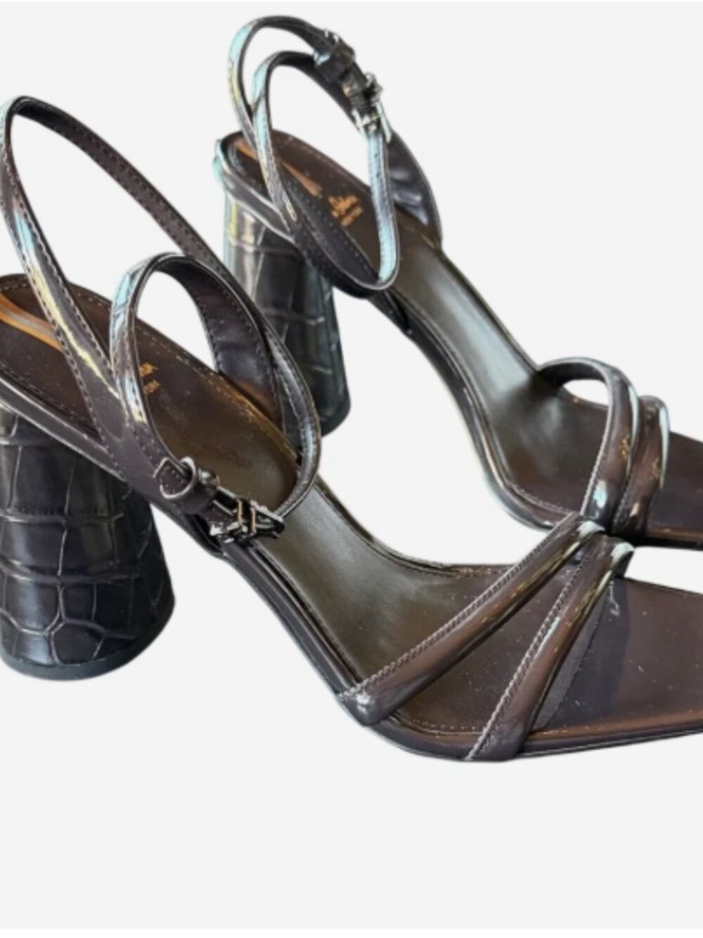 NIB Sam Edelman Kia Block Heel Sandal 8.5 Dark Purple Patent Square Toe Strappy